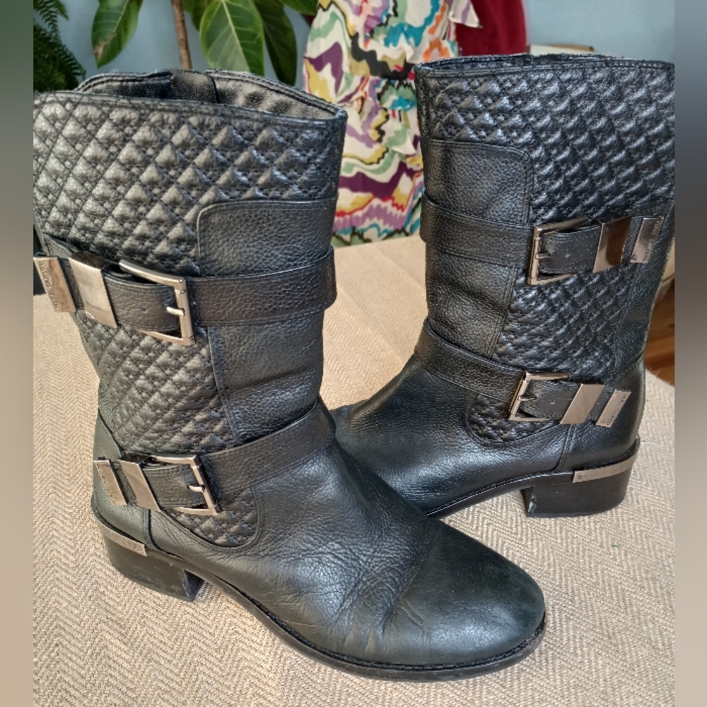 Vince Camuto Black Leather Biker Boots size 9m